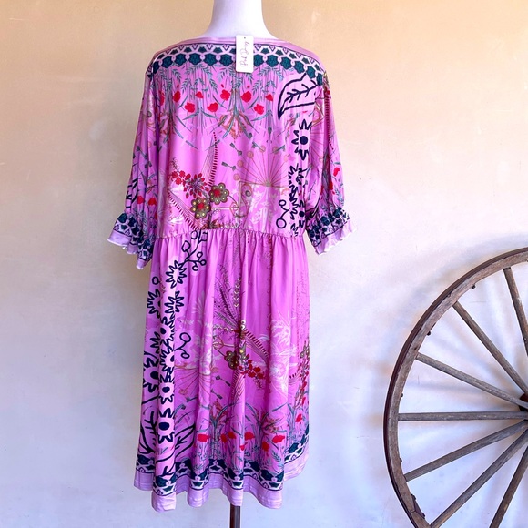 SOLD-PINK DAISY Comfy Purple Floral Geometric Pattern Easy Care Dress 2X New - Picture 10 of 11